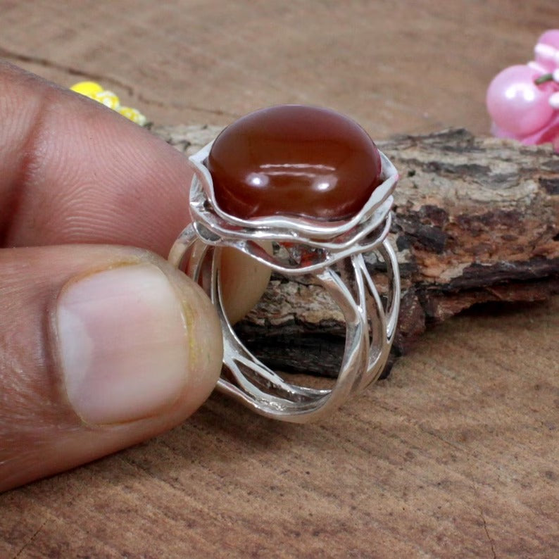 Carnelian Gemstone Sterling Silver Ring