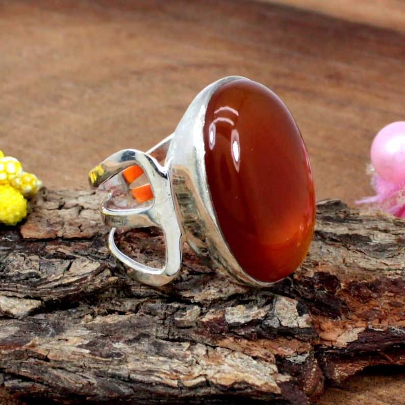 Carnelian Gemstone 92.5 Sterling Silver Ring