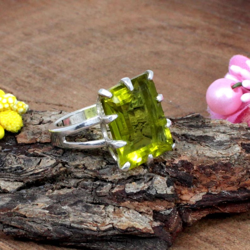 Lemon Quartz Gemstone Sterling Silver Ring