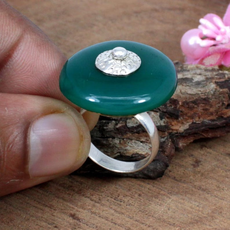 Green onyx Gemstone Sterling Silver Ring