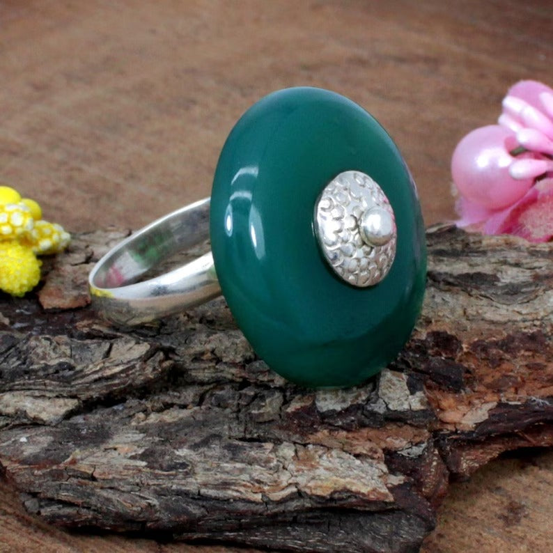 Green onyx Gemstone Sterling Silver Ring