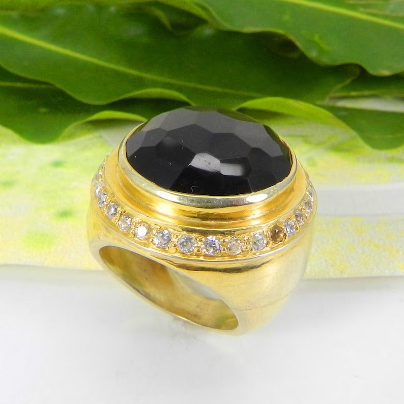 Smoky Quartz & Cz Sterling Silver Ring