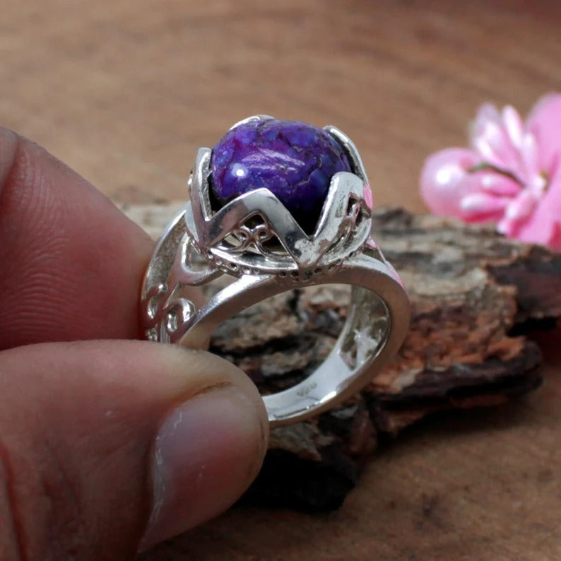 Purple Turquoise Gemstone Sterling Silver Ring