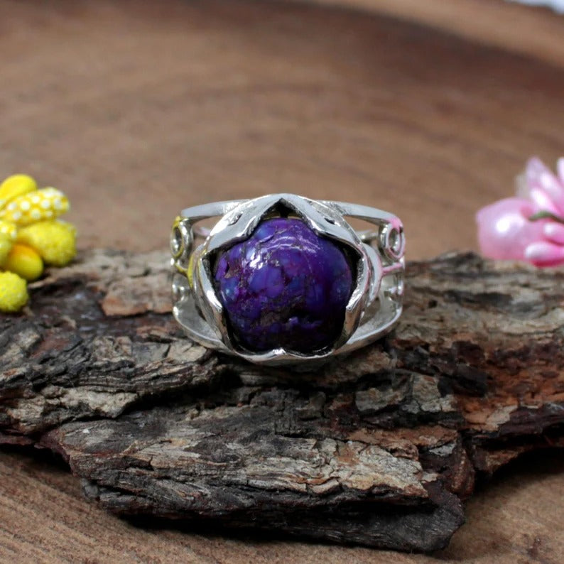 Purple Turquoise Gemstone Sterling Silver Ring