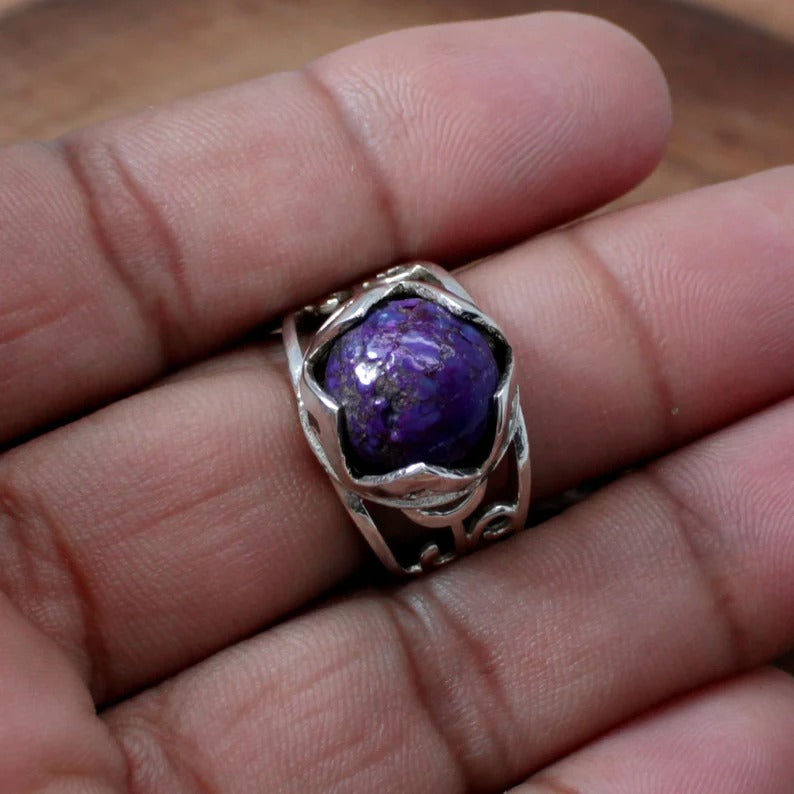 Purple Turquoise Gemstone Sterling Silver Ring