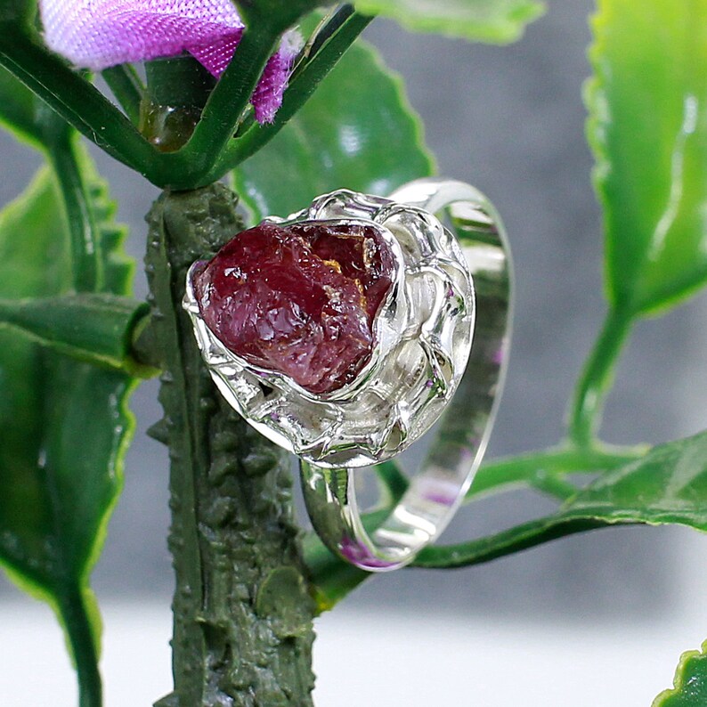 Natural Pink Tourmaline Rough Sterling Silver Ring