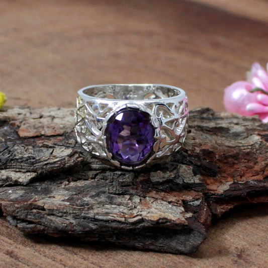 92.5 Sterling Silver Amethyst Gemstone Ring