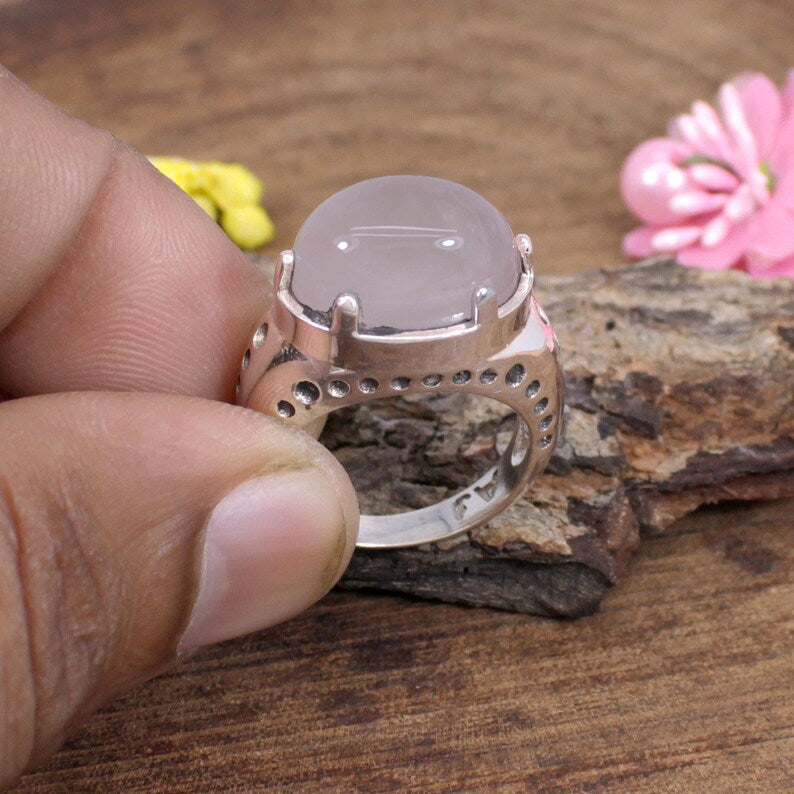 Rose Quartz Gemstone Sterling Silver Ring