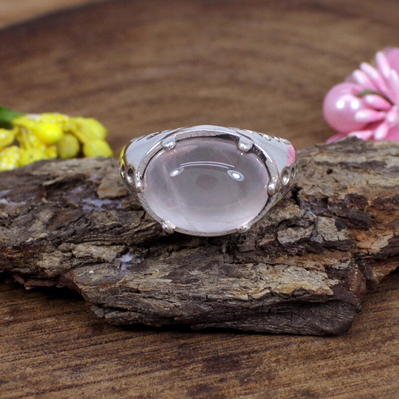 Rose Quartz Gemstone Sterling Silver Ring