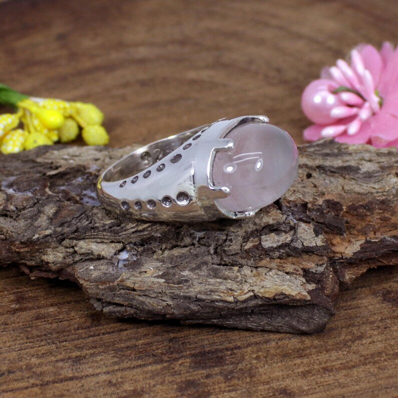 Rose Quartz Gemstone Sterling Silver Ring