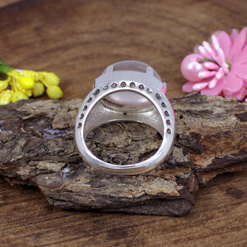 Rose Quartz Gemstone Sterling Silver Ring