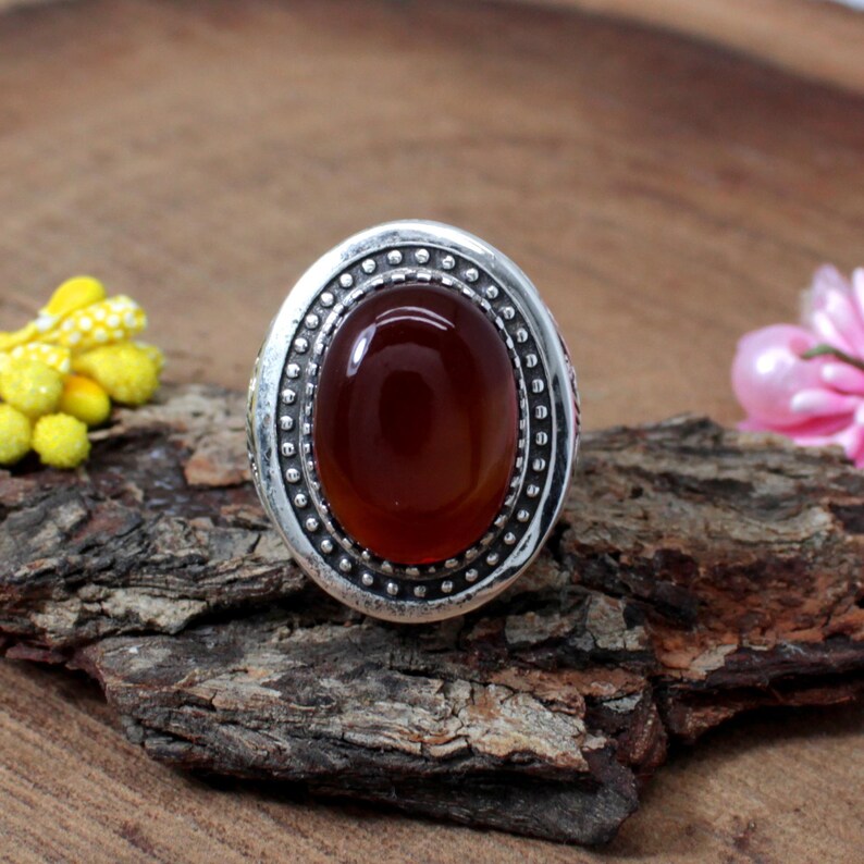 Red Onyx Gemstone Sterling Silver Ring