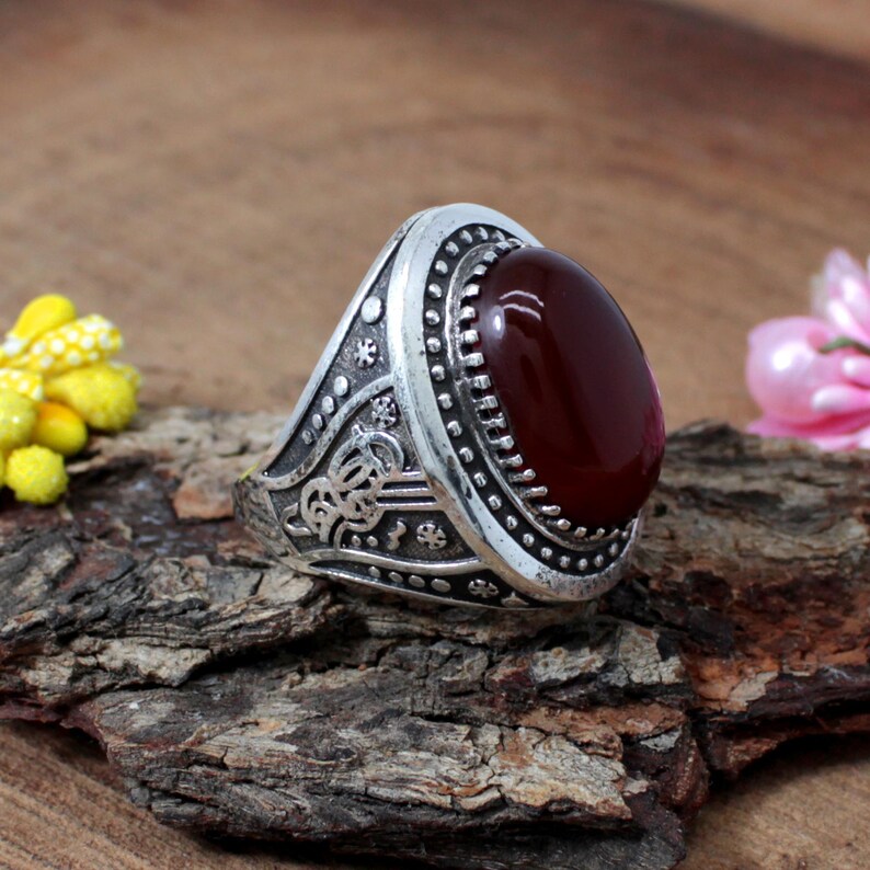 Red Onyx Gemstone Sterling Silver Ring