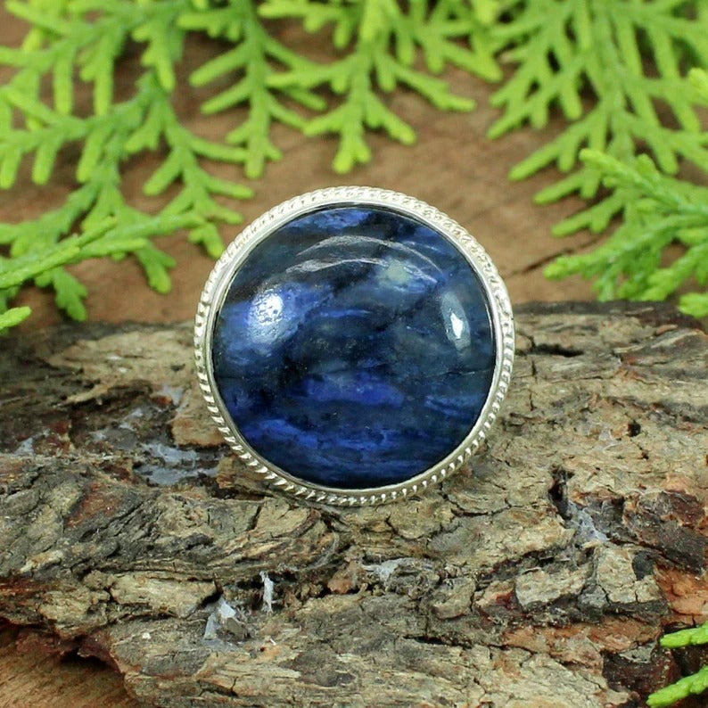 Natural Dumortierite Sterling Silver Ring