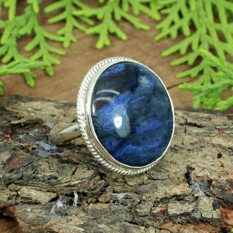 Natural Dumortierite Sterling Silver Ring