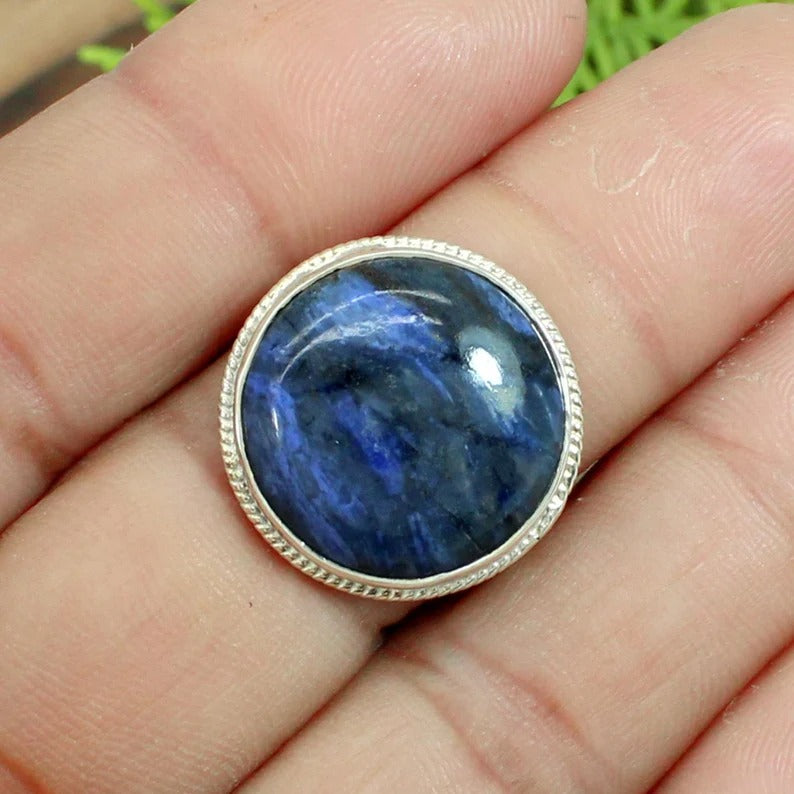 Natural Dumortierite Sterling Silver Ring