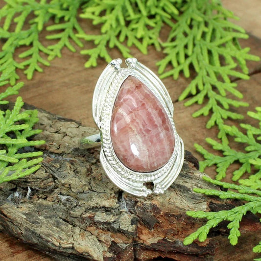 Rhodochrosite Gemstone 92.5 Sterling Silver Ring