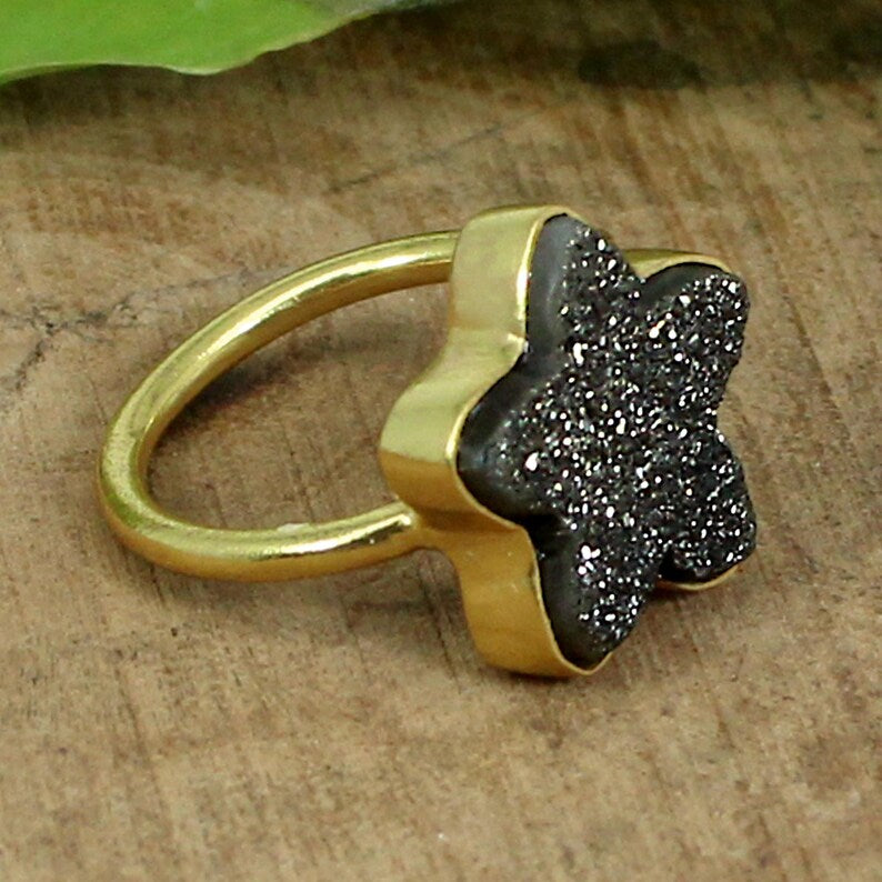 Black Marcasite Druzy 92.5 Sterling Silver Ring