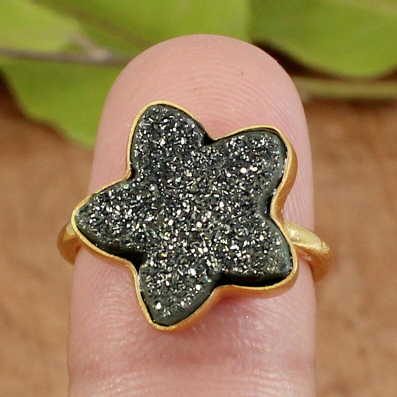 Black Marcasite Druzy 92.5 Sterling Silver Ring