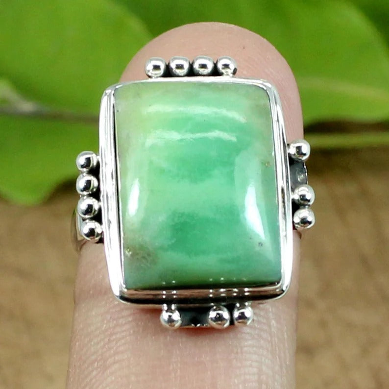 Chrysoprase Gemstone 92.5 Sterling Silver Ring