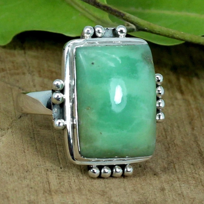 Chrysoprase Gemstone 92.5 Sterling Silver Ring