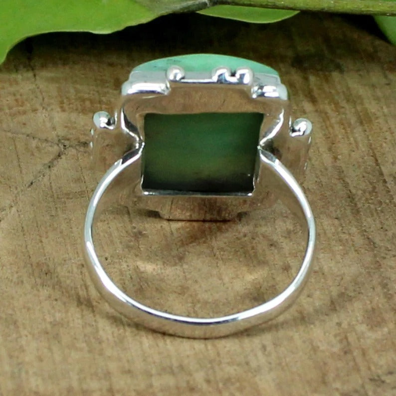 Chrysoprase Gemstone 92.5 Sterling Silver Ring