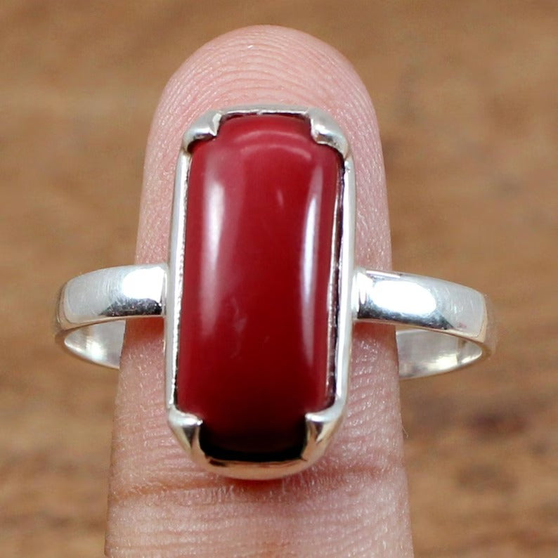 Red Coral Gemstone Sterling Silver Ring