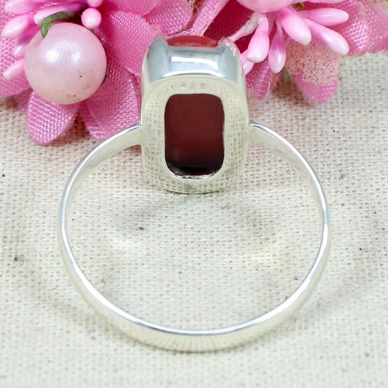 Red Coral Gemstone Sterling Silver Ring