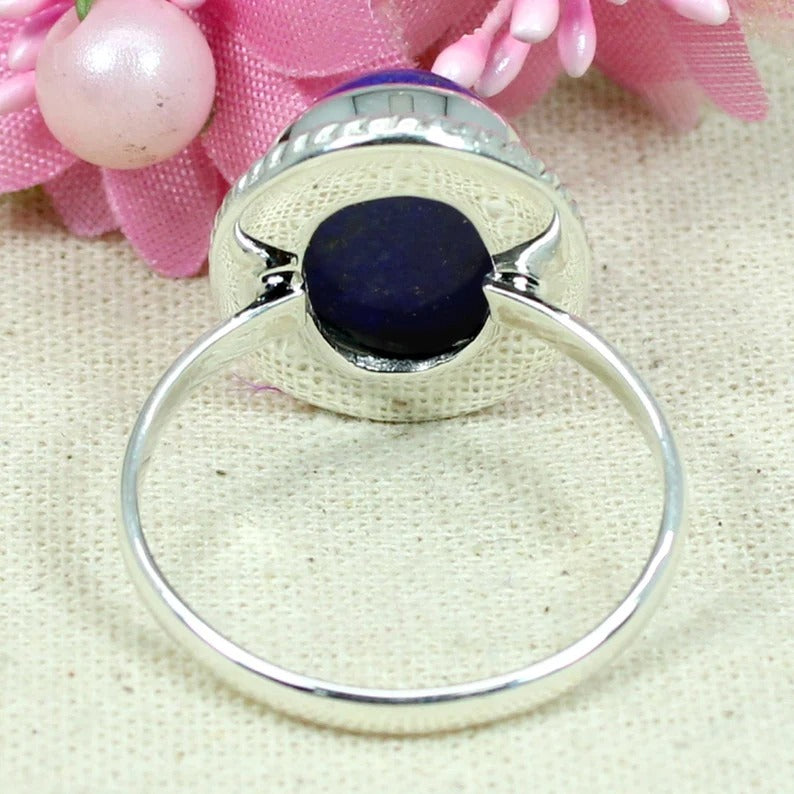 Oval Lapis Lazuli Gemstone 92.5 Sterling Silver Ring