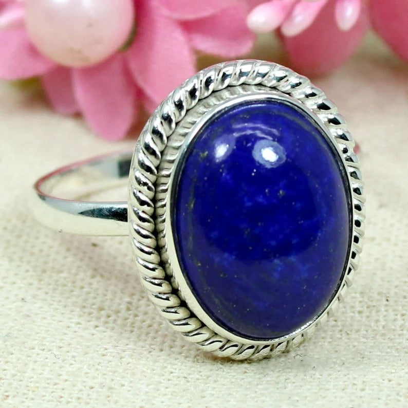 Oval Lapis Lazuli Gemstone 92.5 Sterling Silver Ring