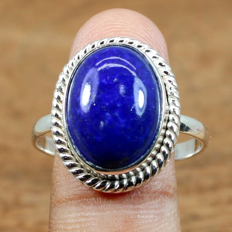 Oval Lapis Lazuli Gemstone 92.5 Sterling Silver Ring