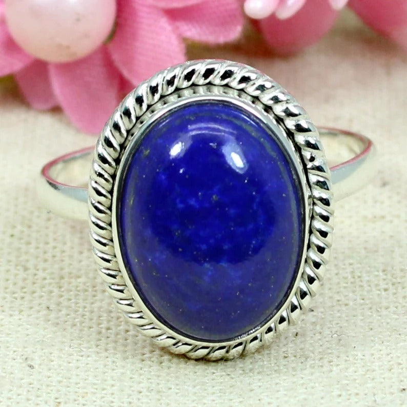 Oval Lapis Lazuli Gemstone 92.5 Sterling Silver Ring