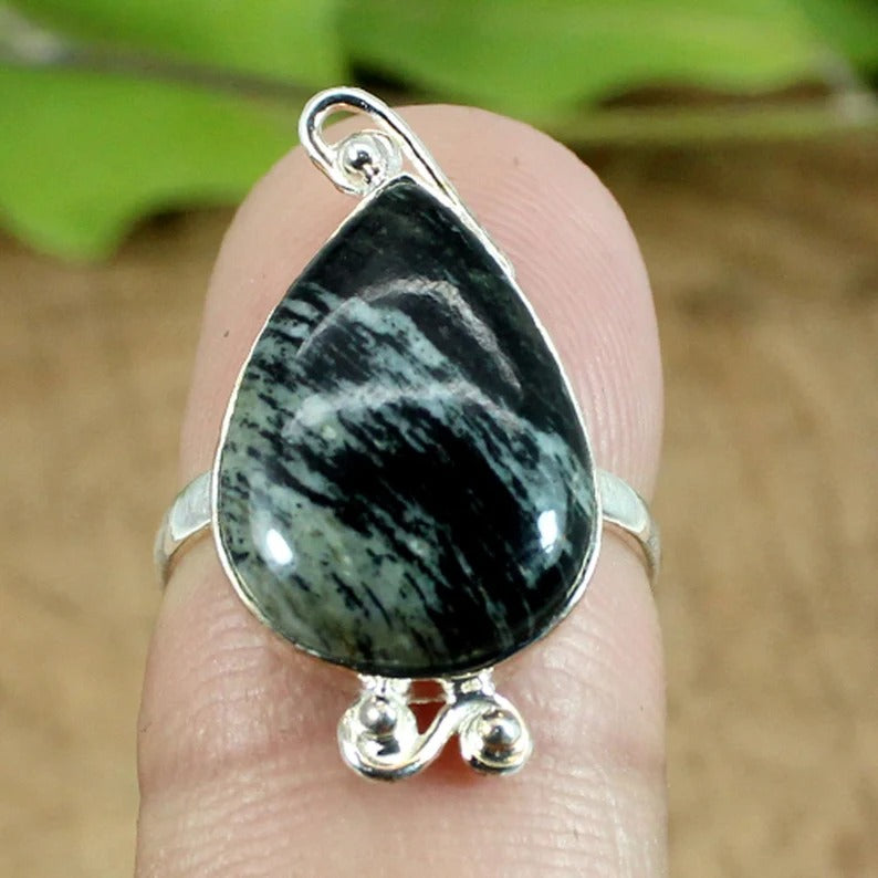 Silver Line Jasper Gemstone Sterling Silver Ring