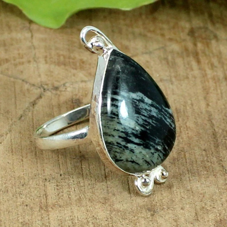 Silver Line Jasper Gemstone Sterling Silver Ring