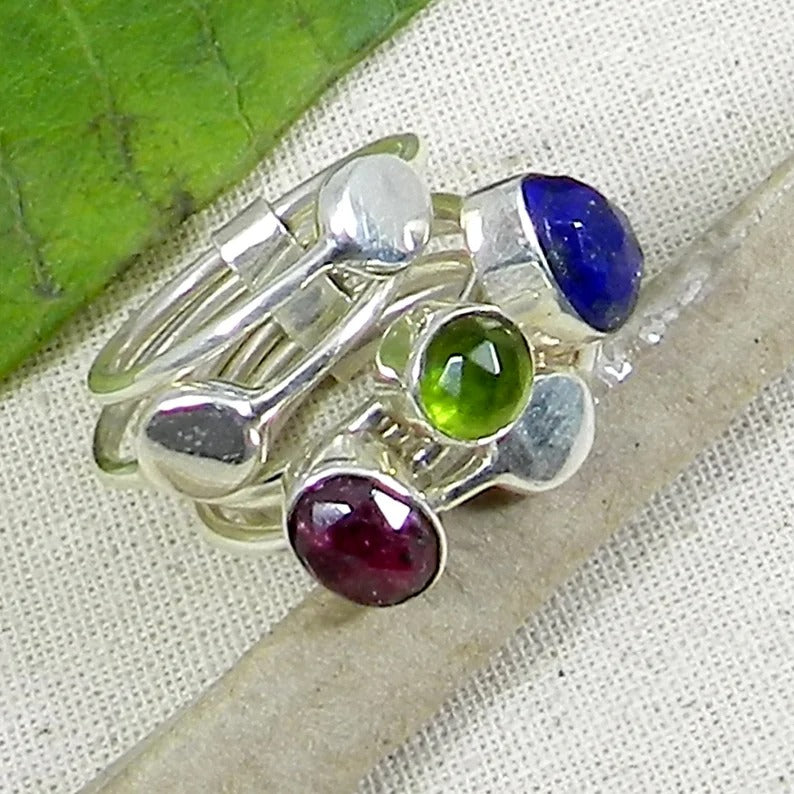 Multi Gemstone Sterling Silver Ring