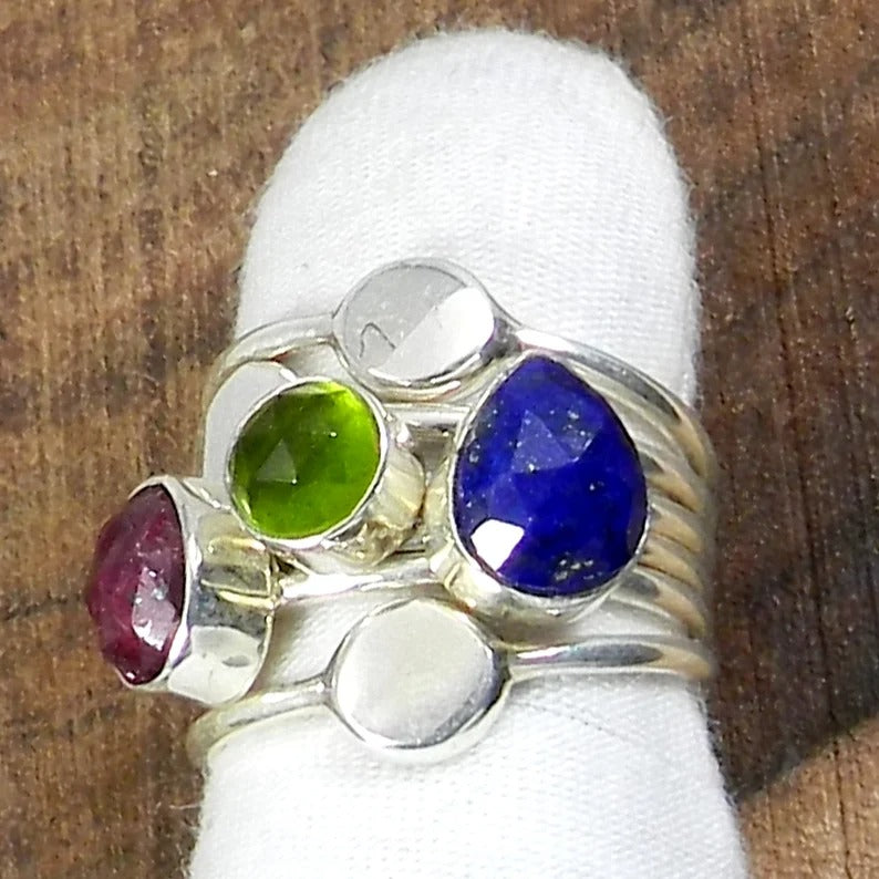 Multi Gemstone Sterling Silver Ring