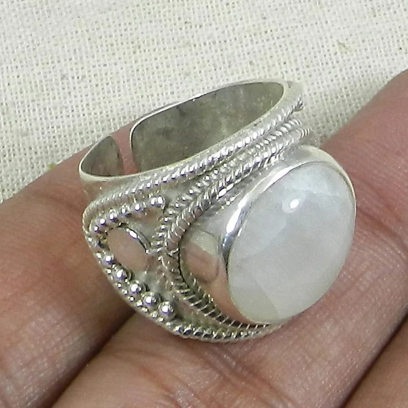 White Moonstone 92.5 Sterling Silver Ring