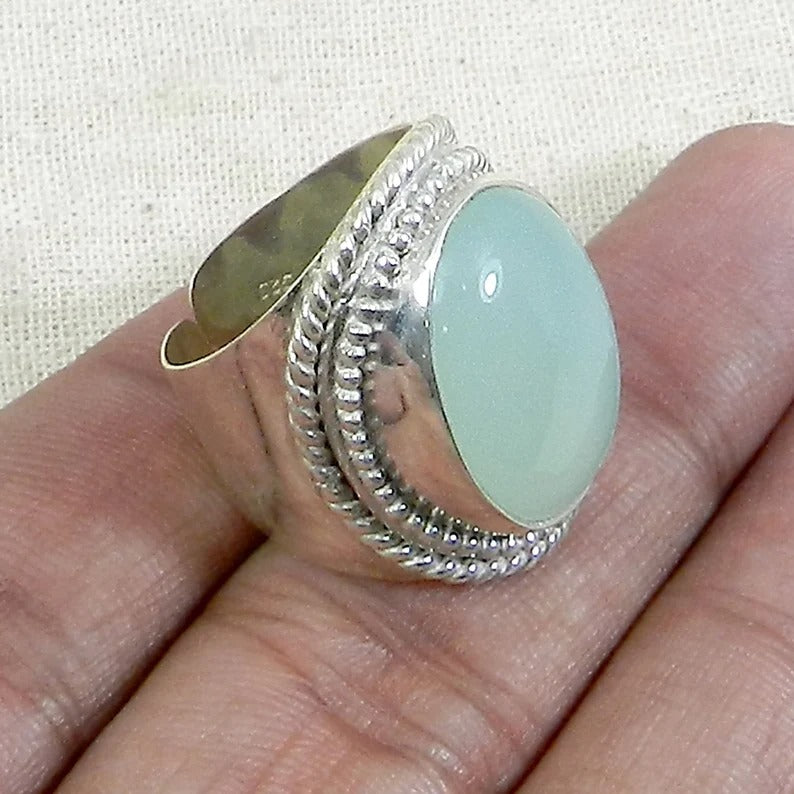 Aqua Chalcedony 92.5 Sterling Silver Ring