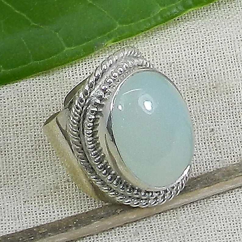 Aqua Chalcedony 92.5 Sterling Silver Ring