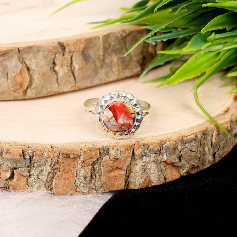 Copper Oyster Red Turquoise Sterling Silver Ring