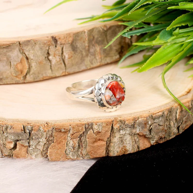 Copper Oyster Red Turquoise Sterling Silver Ring