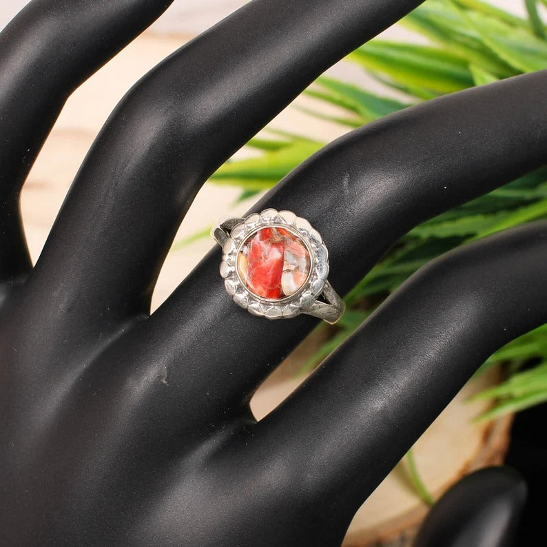 Copper Oyster Red Turquoise Sterling Silver Ring