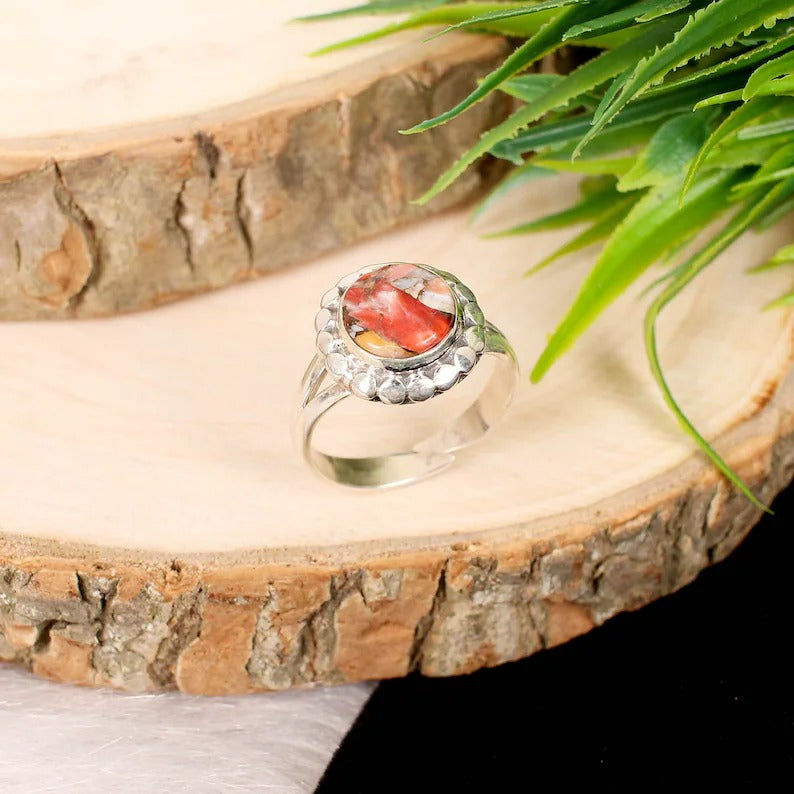 Copper Oyster Red Turquoise Sterling Silver Ring