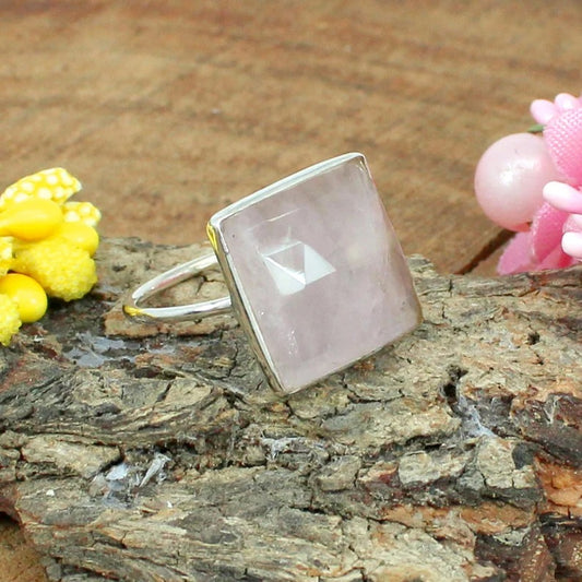 Rose Quartz Gemstone 92.5 Sterling Silver Ring