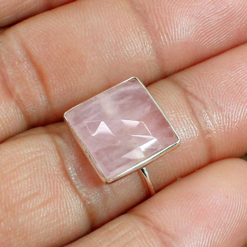 Rose Quartz Gemstone 92.5 Sterling Silver Ring