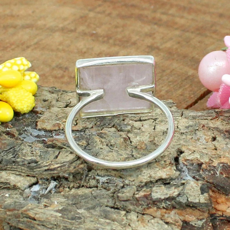 Rose Quartz Gemstone 92.5 Sterling Silver Ring