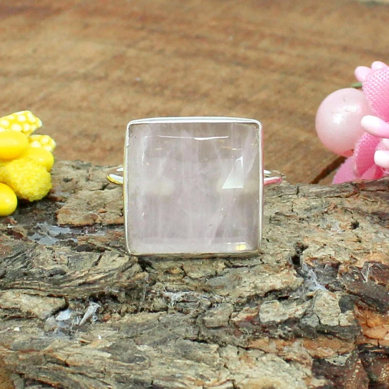 Rose Quartz Gemstone 92.5 Sterling Silver Ring