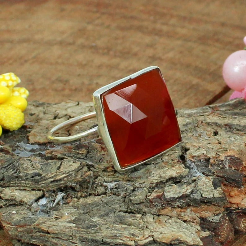 Red Onyx Gemstone 92.5 Sterling Silver Ring