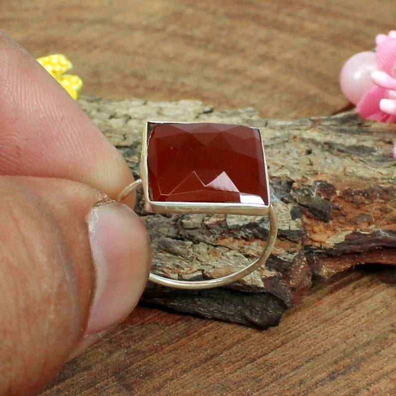 Red Onyx Gemstone 92.5 Sterling Silver Ring