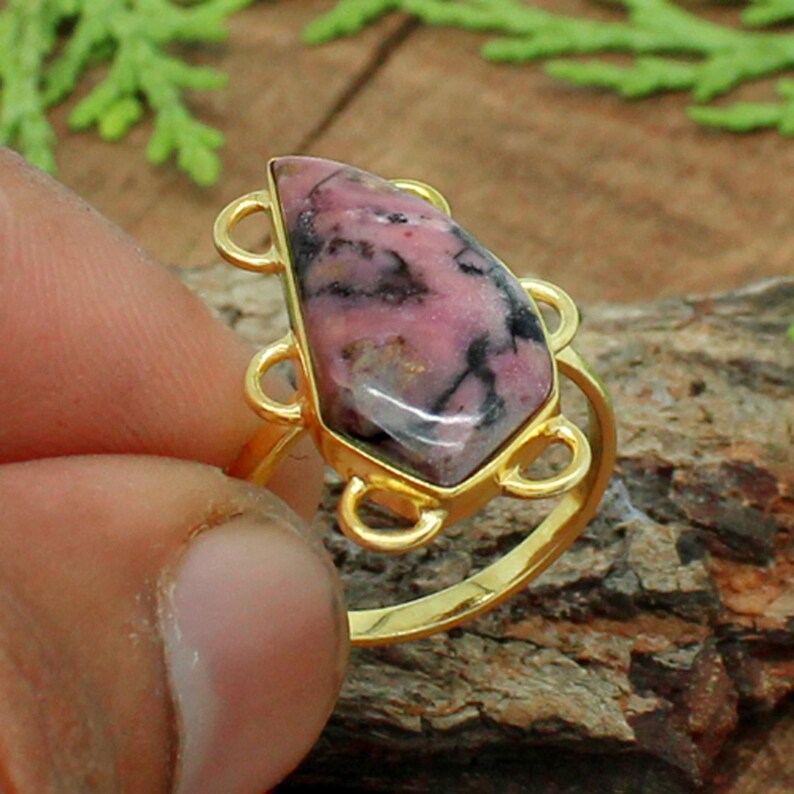 Natural Rhodonite Gemstone Sterling Silver Ring